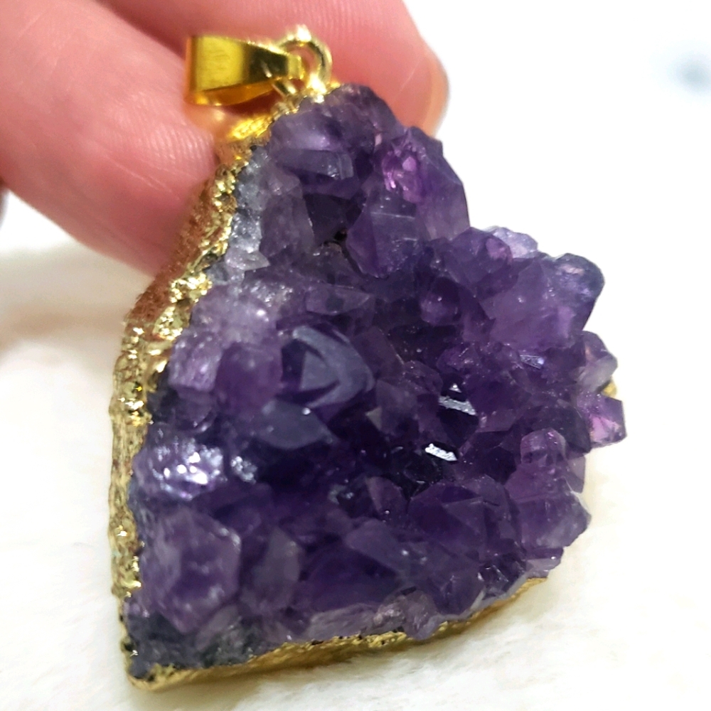 NEW Handmade Raw Amethyst Crystal Cluster Necklace Pendant Jewel Quartz Gem